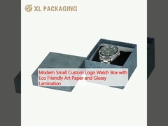 Caja de relojes de logotipo pequeño y personalizado con papel de arte ecológico y laminación brillante