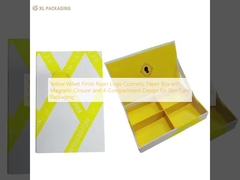 Caja de papel cosmético de logotipo de resina de acabado de terciopelo amarillo con cierre magnético y diseño de 4 compartimentos para envases para el cuidado de la piel