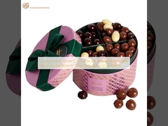 Luxo de color rosa cilindro caja de chocolate papel rígido dulces macarrón de arriba abajo embalaje de tubo con cinta