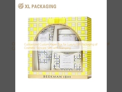 Caja de papel personalizada para el embalaje de regalo de lujo de conjuntos de cuidado de la piel cosméticos con estampado