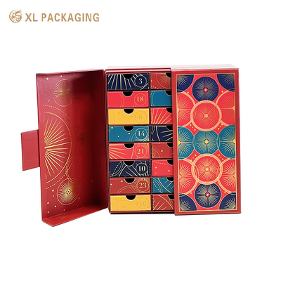 comprar OEM de lujo de oro completo de papel de aluminio de vacaciones calendario de adviento cartón colección de regalo caja de papel conjunto con 24pcs cajones pequeños online manufacture