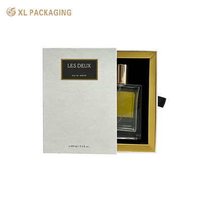 comprar Caja de perfumes de lujo con papel blanco texturizado marco de lámina de oro y inserción de EVA de terciopelo Fabricación en línea