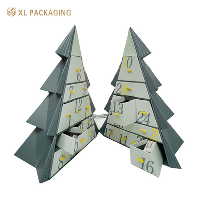 comprar XL Packaging Fábrica de Cajas de Embalaje Personalizadas Cuenta Regresiva para Navidad con Regalos de Lujo Exquisito Calendario de Adviento de Árbol de Navidad de 12/14 Cajones Embalaje de Caja de Cajones Personalizado con Acentos de Lámina Dorada Fabricación en línea