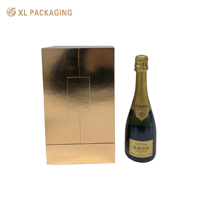 comprar Caja de embalaje de vino de papel brillante de oro de dos puertas de imán Caja de embalaje de whisky de vodka online manufacture