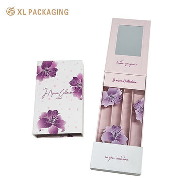 comprar Caja de regalo de lápiz labial personalizado con inserción de espejo incorporado de cuatro compartimientos e impresión floral de brillo de oro Fabricación en línea