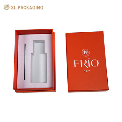 comprar Bolsa de venta al por mayor de 3 piezas personalizadas de base superior naranja caja de regalo de perfumes máquina automática hecha con inserción de EVA de terciopelo blanco Fabricación en línea