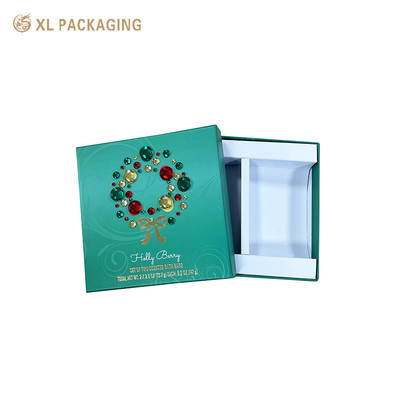 comprar Embalaje verde de lujo personalizado Envase navideño Decoración de envoltura Arcos de oro Estampado caliente tapa y caja base para cosméticos Fabricación en línea