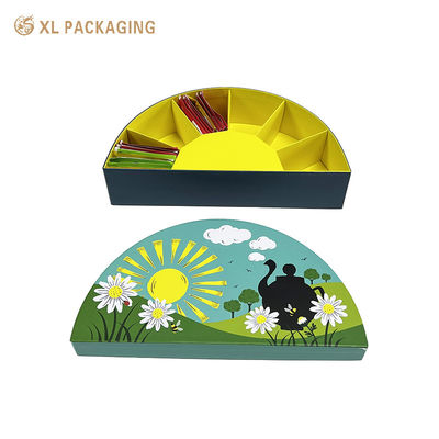 comprar 2 piezas Bolsa de té semicircular Caja de regalo 6 compartimentos 350gm Divididor de tarjeta blanca Caja de embalaje interior amarilla para bolsas de té variadas Fabricación en línea