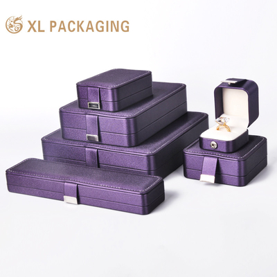 comprar Conjuntos de joyas industriales Caja con logotipo personalizado Impresión de piel púrpura Caja de joyas de boda online manufacture