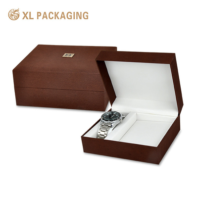 comprar Caja de relojes con logotipo personalizado con textura de lichi Papel de cuero falso para joyería y envases de regalos Fabricación en línea
