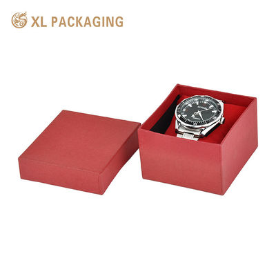 comprar Caja de regalo de reloj de tapa rígida y base personalizada, cartón duro de 2 mm de cartón rojo texturizado de papel especial Caja de embalaje de reloj con inserción de terciopelo Fabricación en línea