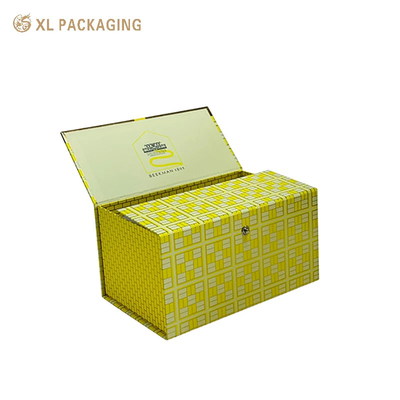 comprar Caja de embalaje de regalo de doble puerta en amarillo con cierre de botón metálico y estampado de papel para ocasiones especiales online manufacture