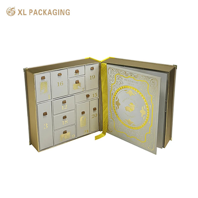 comprar Fábrica de Cajas de Embalaje Personalizadas XL Caja de Calendario de Adviento de Lujo para el Cuidado de la Piel Diseño de Libro de Coleccionista Clásico Con Logotipo de Lámina Dorada Para Navidad online manufacture