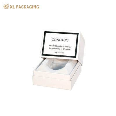 comprar Caja de regalo de cosméticos de lujo personalizada con diseño de tapa abatible estilo libro y papel especial blanco mate de primera calidad con forro de espuma EVA moldeada a medida Fabricación en línea
