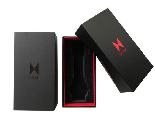 comprar Caja de relojes de base de tapa personalizada Inserción de espuma negra Logotipo de papel negro Cuerpo de presentación rígido para hombres Fabricación en línea