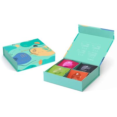 comprar Custom Magnetic Tea Gift Box Four Cavities Gold Foil Embossing With Paper Divider Fabricación en línea