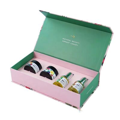 comprar Caja de regalo cosmética con tapa abatible e inserto de espuma para embalaje de botellas y frascos con logotipo de lámina de oro premium Fabricación en línea