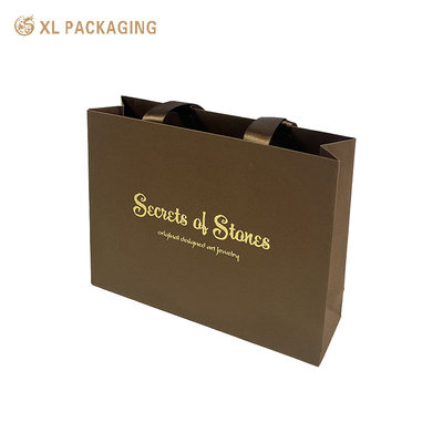 Impresión a medida Laminado Marrón Ropa pequeña Joyería Compras regalo Embalaje Bolsa de papel Características ecológicas Tipo de caja