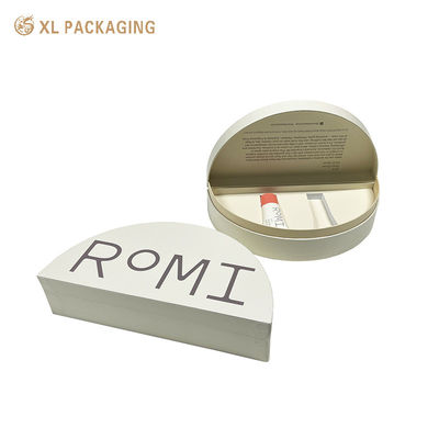 Caja de cosméticos impresa personalizada de lujo con logotipo en relieve e inserto de EVA en forma de semicírculo para perfumes y cuidado de la piel