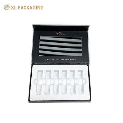 Caja rígida con cierre magnético oculto, ventana de espejo grande y inserción de espuma a prueba de choques para embalaje de regalos de bombillas de belleza