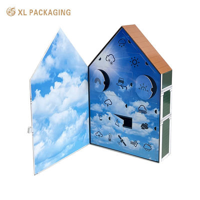 Árbol de regalo Cuadro de calendario Herramientas para el cuidado de la piel Juguetes de artesanía Electrones Casa Forma Regalo Calendario de Adviento Caja de embalaje
