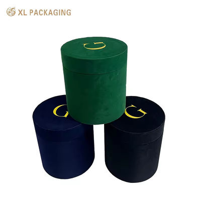 Tamaño personalizado Caja de flores redonda de terciopelo de lujo con tela de terciopelo premium y logotipo de papel de oro