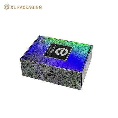 Caja de correo cosmética holográfica de plata personalizada con logotipo de plata caliente grabado y inserción de espuma
