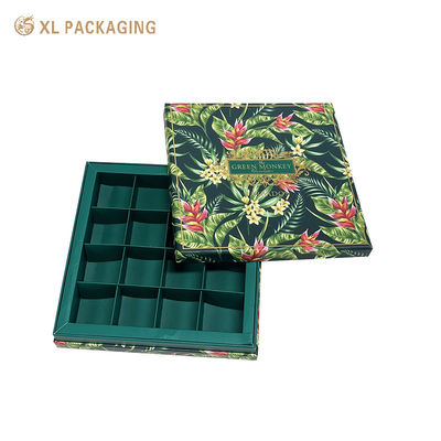 Caja de embalaje de chocolate ecológica de 16 cavidades con logotipo de lámina dorada y diseño floral