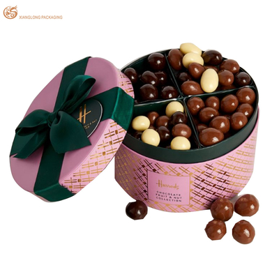 Luxo de color rosa cilindro caja de chocolate papel rígido dulces macarrón de arriba abajo embalaje de tubo con cinta