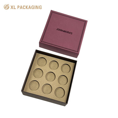 Caja de regalo de chocolate de 2 piezas con tapa y base Caja rígida púrpura con inserción de 9 ranuras