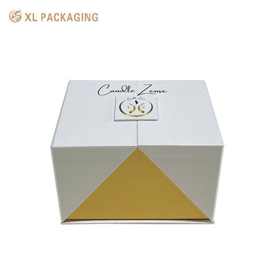 Logotipo personalizado Caja de regalo magnética de doble puerta, embalaje de regalo de papel perlante blanco con forro de oro para cosméticos