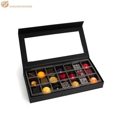 Caja de embalaje de chocolate en forma de libro con cierre magnético y ventana de PVC para la presentación de regalos premium