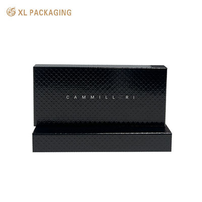 Caja de embalaje para regalos de cubierta y base negra de laminación brillante con desembolso para joyas