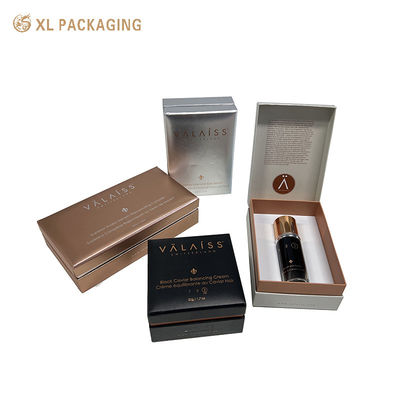 Caja de papel cosmético con horquilla con estampado de lámina de oro rosa, revestimiento de espuma flocada personalizado y papel metálico mate para envases para el cuidado de la piel