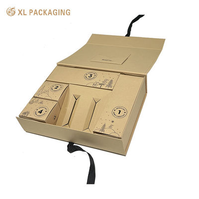 Caja de regalo de papel kraft plegable ecológica con bandeja inclinada y cerradura con cinta