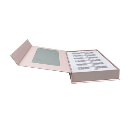 Caja de regalo cosmética magnética impresa a medida con espejo incorporado e inserto de EVA en flocos para envases para el cuidado de la piel