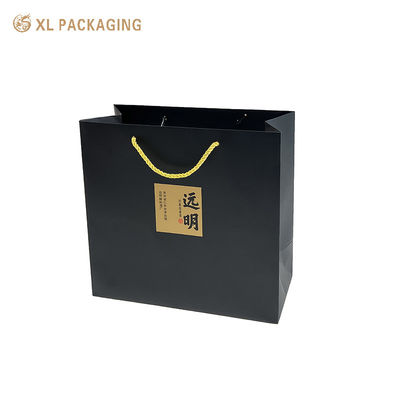 Bolsa de compras negra personalizada para embalaje de ropa y vino