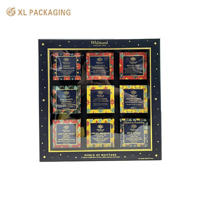Cajas de regalo de papel cosmético personalizado de lujo con ventana de PVC e inserto de flocos para té de jabón