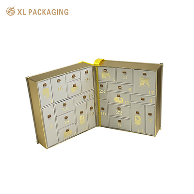 Dos puertas OEM 24 cajón Caja de calendario de Adviento Cosméticos Cuidado de la piel Belleza Regalo de Navidad Caja de cajón