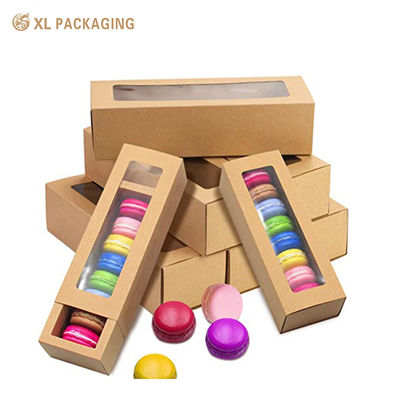 Caja de galletas de papel kraft marrón de 350 g/m² con cajón deslizante y ventana transparente de PET para macarons y galletas