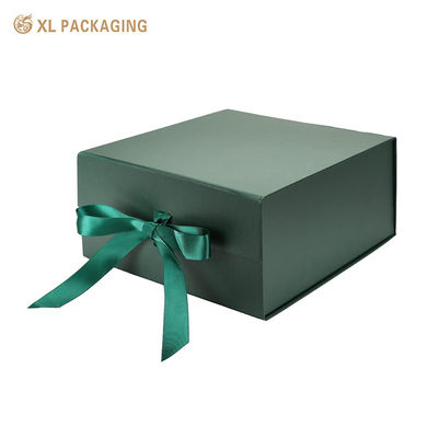 Caja de empaquetado plegable del paquete plano de la caja de regalo del cierre de cinta verde oscuro del logotipo personalizado para el cosmético y el regalo