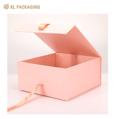 Caja de embalaje de papel rígido plegable rosa plegable con cierre magnético para cuidado de la piel y regalos de lujo