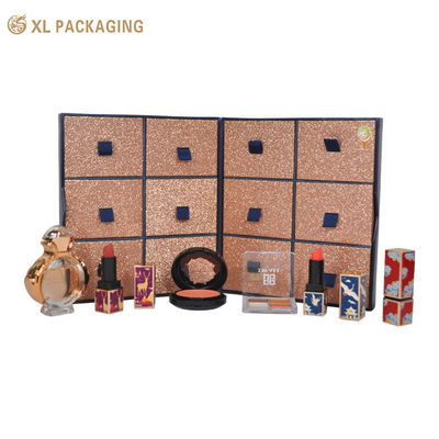 12 ranuras Caja de calendario de Adviento cosmético, redonda doble caja de regalo abierta con cajones de brillo, maquillaje impreso personalizado embalaje regalo