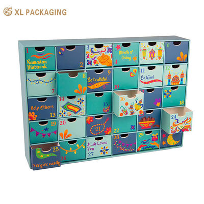 Envasado XL Envasado personalizado Caja de fábrica 24pcs cajón Regalos Cajas de papel Cosméticos Navidad Calendario de Adviento Caja de envasado con estampado en caliente Interior exterior