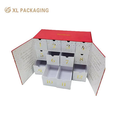 Calendario de Adviento Personalizado con 12 Cajones, Cierre Magnético y Lámina de Oro Caliente para Cosméticos y Cuidado de la Piel