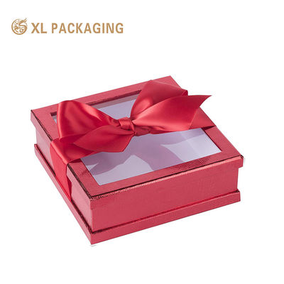 Caja de regalo de lujo de tapa cuadrada y base de ventana con botón para joyería