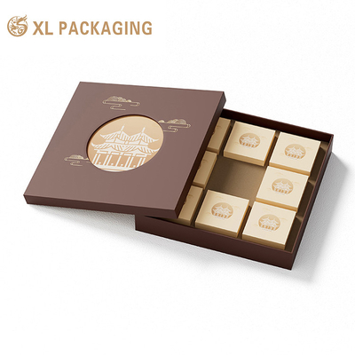 Caja de base de tapa de papel de arte para el Festival de la Torta de la Luna Logotipo de papel de oro grabado en relieve 4pcs Caja de embalaje de postres