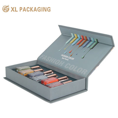 Caja de regalo de esmalte de uñas de lujo personalizada con cierre magnético tipo libro y forro de EVA troquelado para empaque de cosméticos