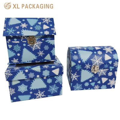 Caja de forma de casa de vacaciones de diseño personalizado con cerradura de metal, caja de regalo de papel de cartón rígido