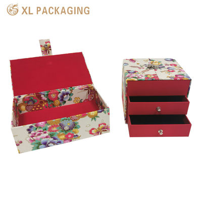 Caja de regalo de cajón magnético de terciopelo con tejido floral japonés para almacenamiento de joyas personalizadas